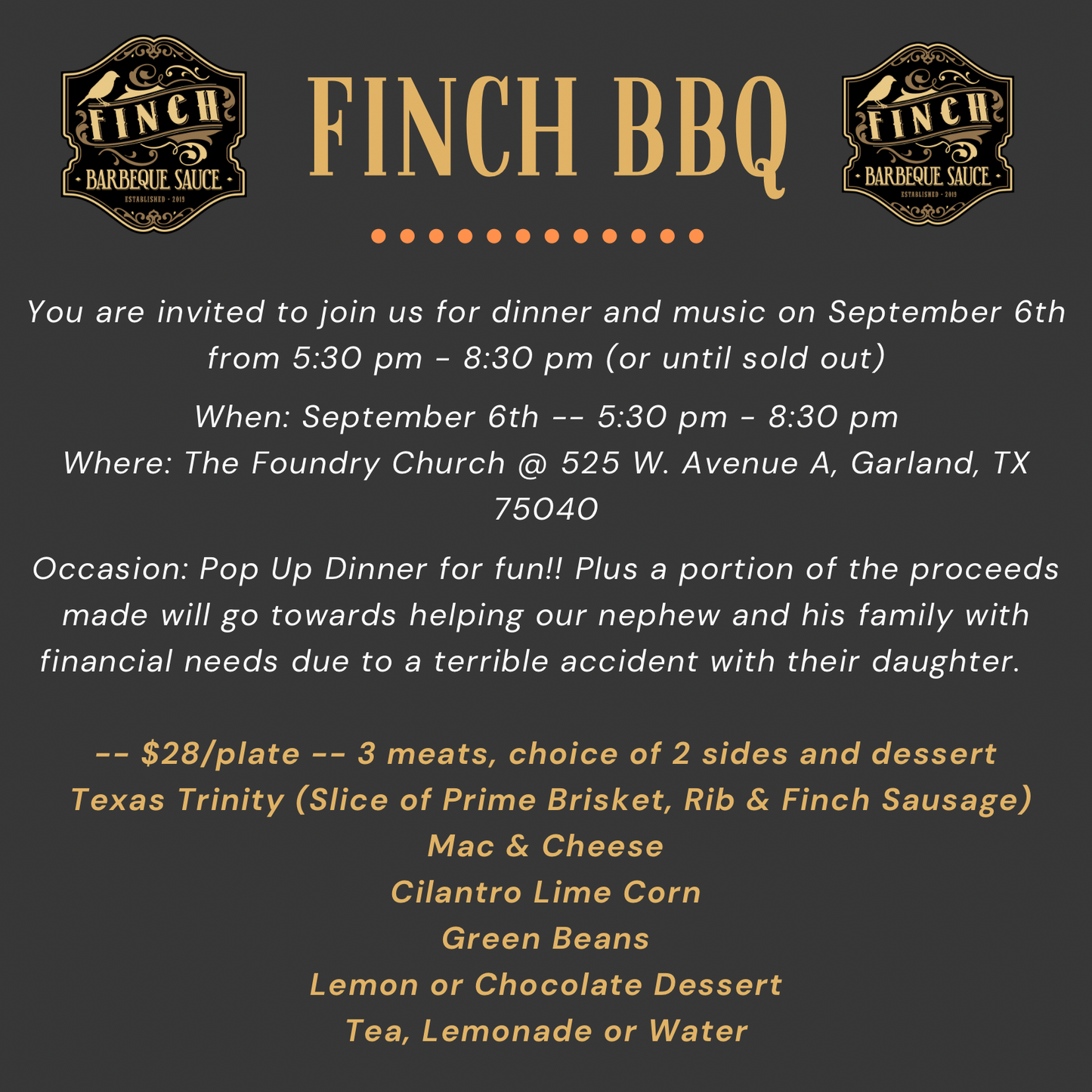 Texas Trinity Finch BBQ Plate